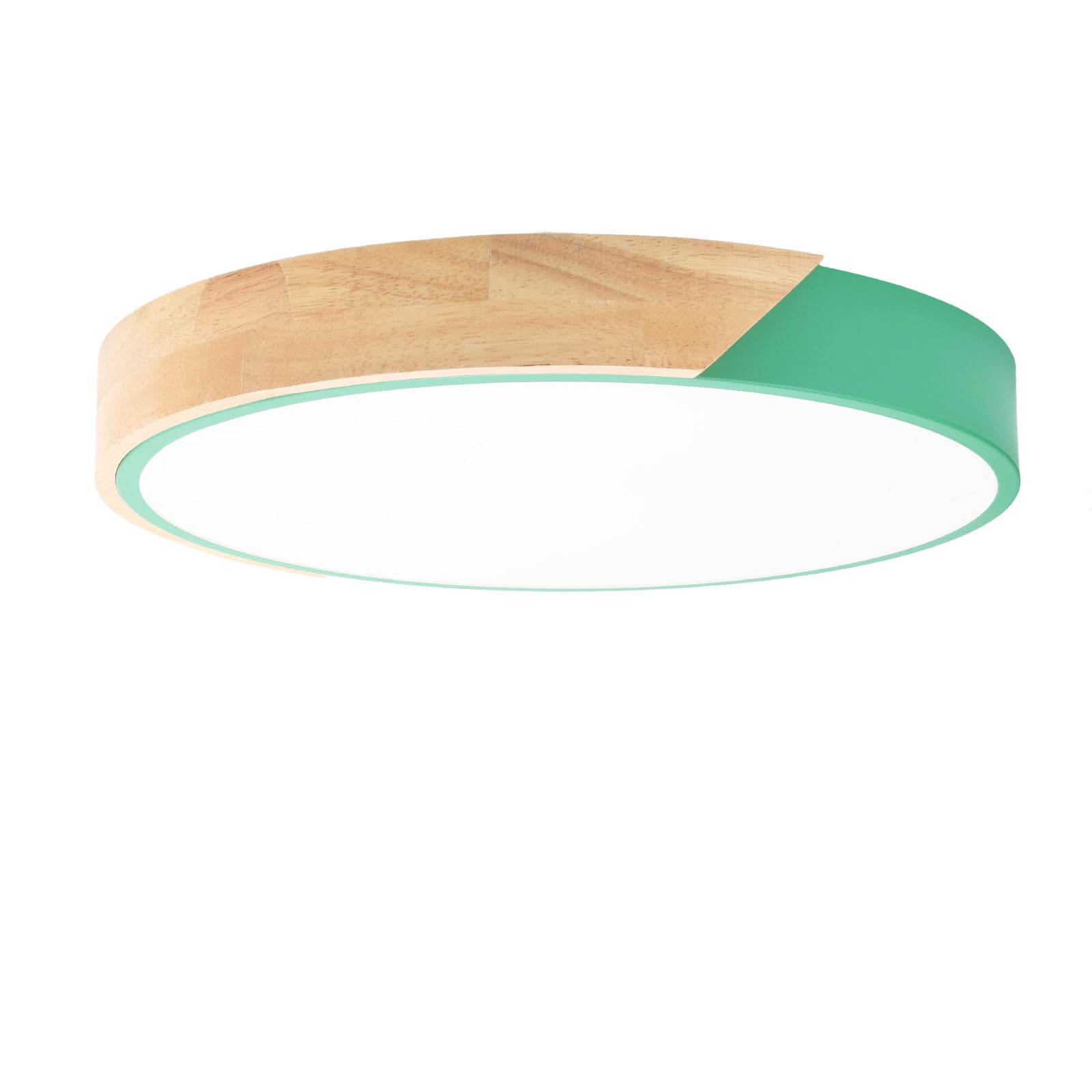 Alpinaluz Plafón LED con Madera Natural y Metal Verde, 24W, CCT Ajustable (3000K/4000K/6000K), Ø40 cm, Diseño Moderno Nórdico, Ideal para Habitaciones Infantiles, Salones y Oficinas