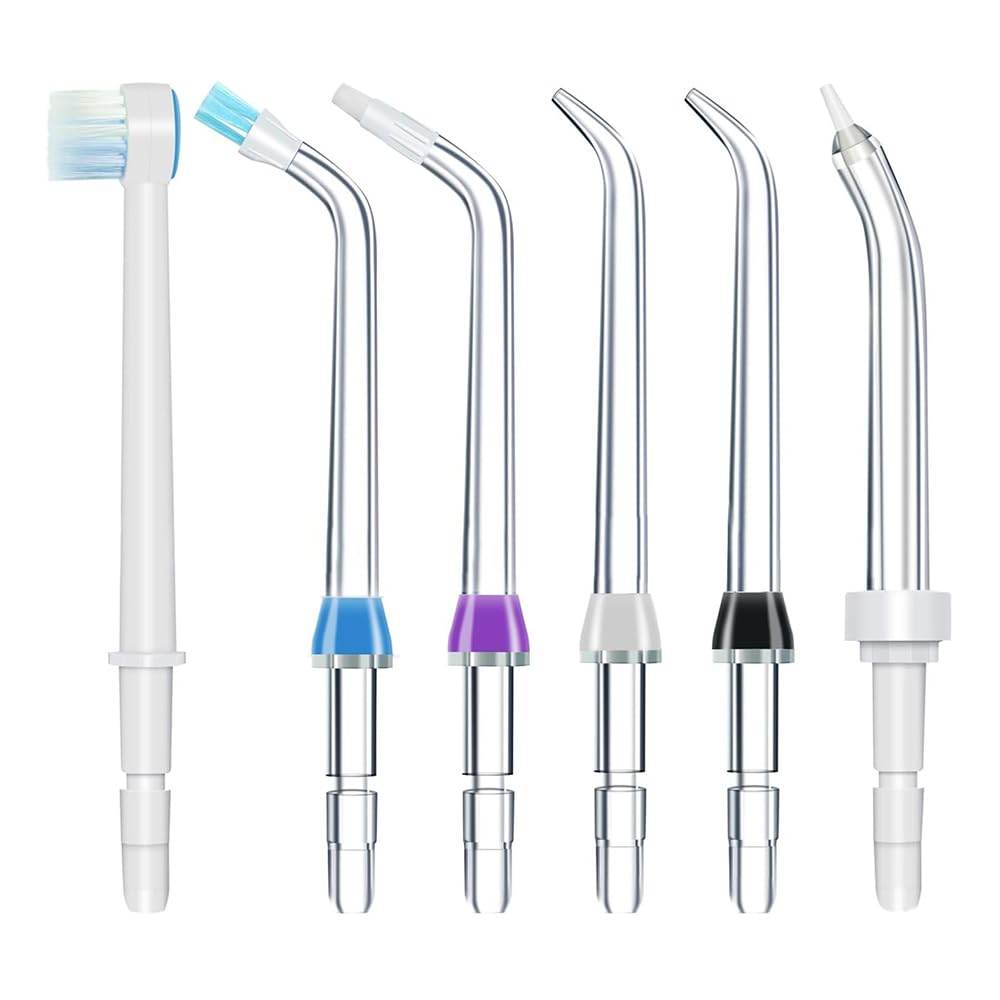 6 punte di ricambio per idropulsore, testine di ricarica per flosser, irrigatore orale sostitutivo (blu, viola, nero, bianco)