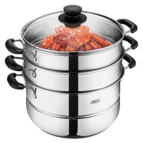 ZHANGXABN Olla vaporera/sopera de Acero Inoxidable 430 con vaporera de 3 Capas, Grosor doméstico de 28 cm, Apta para Cocina de Gas/inducción, Apta para 5-7 Personas