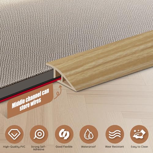 Image of Floor Transition Strip Door Threshold 118 inch Floor Transition Reducer Trim on The Edges Threshold Strip Self Adhesive Suitable for Doorways, Tiles, Carpet