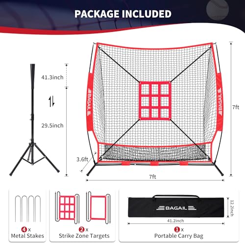 image for BAGAIL 7x7 ft Baseball & Softball Practice Net with Bow Frame for Batt