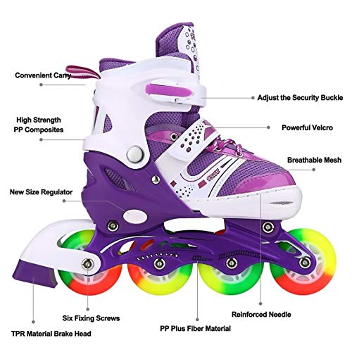 Jifar S-PURPLE Kids Adjustable Flashing Inline Skates thumb #1
