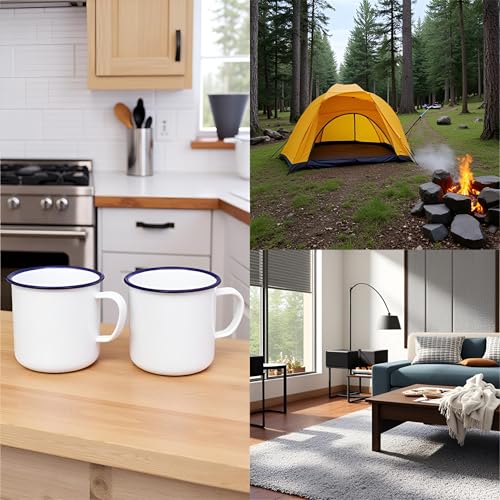 Tasses de camping en émail blanc incassables et réutilisables de 6 cm x2 - 4