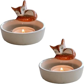 Resin Fox Tealight Candle Holder for Home Decor, Dining Table, Living Room, Coffee, Table Centerpiece2Pcs