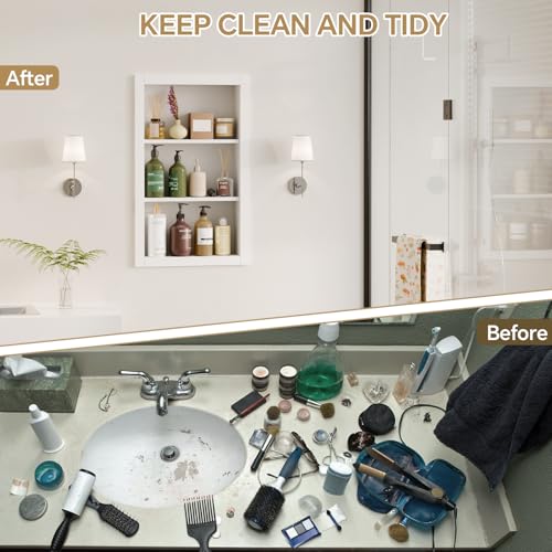 HAIDAIYA 14'' * 24'' Recessed Medicine Cabinet Wall Niche Wood, Medicine Cabinet Without Mirror,3-Tier Bathroom Niche Insert for Drywall, in Wall Shelf Medicine Cabinets Replacement, Bathroom Storage by HAIDAIYA - Used condition - Image 3