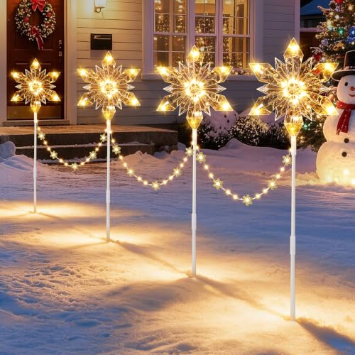 Image of Quntis 3D Snowflake Christmas Pathway Lights Mains Powered, 70cm 96 LED