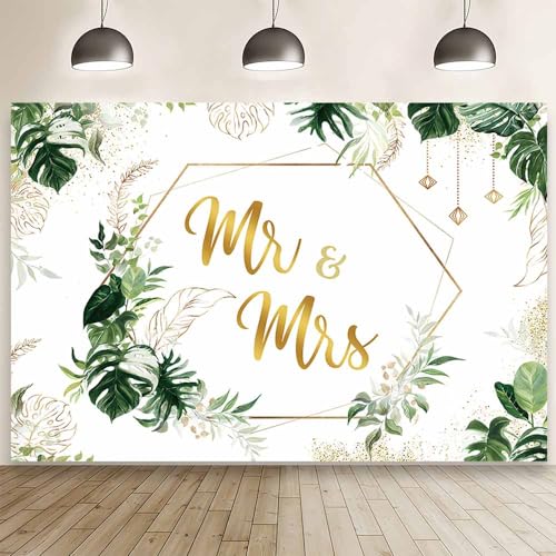 MEHOFOND 7x5ft Tropical Bridal Shower Backdrop Green Palm Leaves Mr and Mrs Wedding Photography...