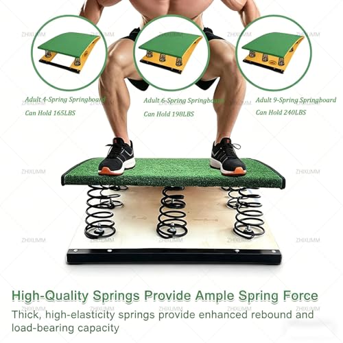ZHIXUMM Heavy Duty Gymnastics Springboard with 4/6/9 Steel Springs, Gymnastics Springboard for Kids Adults, Wood Curved Heavy Duty Elastic Board, 240lbs Max Weight High Jump Assist Equipment 4Springs - Thumbnail 3