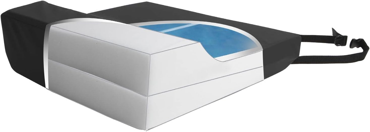 proheal gel anti-thrust seat cushion - supreme comfort gel infused foam cushion - eliminates forward sitting - dual gel bladder - 18" x 16" x 5" x 3"