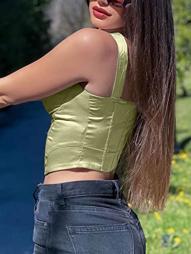 Zaful Women's Sexy Silky Cupped Padded Bustier Corset Style Back Zipper Racerback Tank Cami Crop Top(Green, Xs) #TOP6