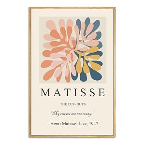 Zzuyi Henri Matisse Framed Wall Art,Boho Botanical Matisse Art Prints,Danish Pastel Room Decor Aesthetic,Danish Pastel Poster for Room Decor-12”x16”Natural Framed