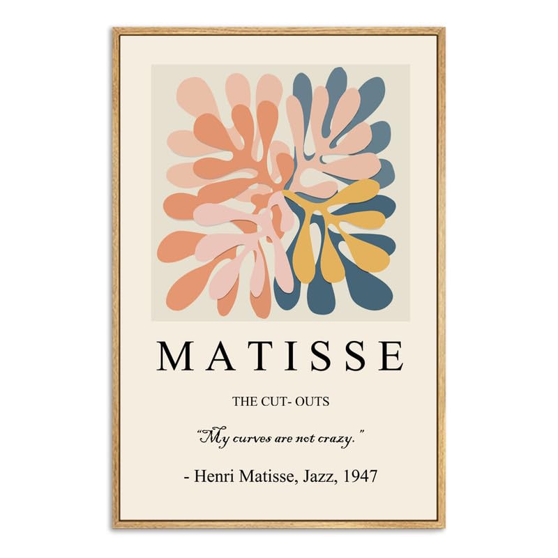 Zzuyi Henri Matisse Framed Wall Art,Boho Botanical Matisse Art Prints,Danish Pastel Room Decor Aesthetic,Danish Pastel Poster for Room Decor-12''x16''Natural Framed