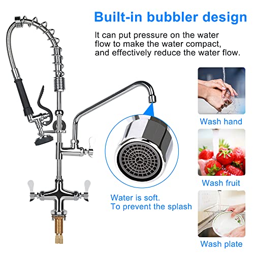 Kwode Pre-Rinse Hose With Spray Valve 44 Inch Flexible Stainless Hose With Sprayer Nozzle Head Replacement Kit For Commercial Kitchen Sink Faucet(Free Brass Adapter To Connect Add-On Swivel Spout) #TOP3