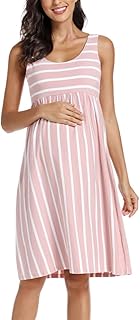 Ecavus Womens Maternity Tank Dress Stripe Color Block Sleeveless Knee Length for Baby Shower - Buy now