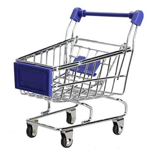 MagicW Mini Shopping Cart Supermarket Handcart Shopping Desktop Utility Cart Mode Storage Pen Cup Holder Desk Accessory Decoration Ornament Toys Blue