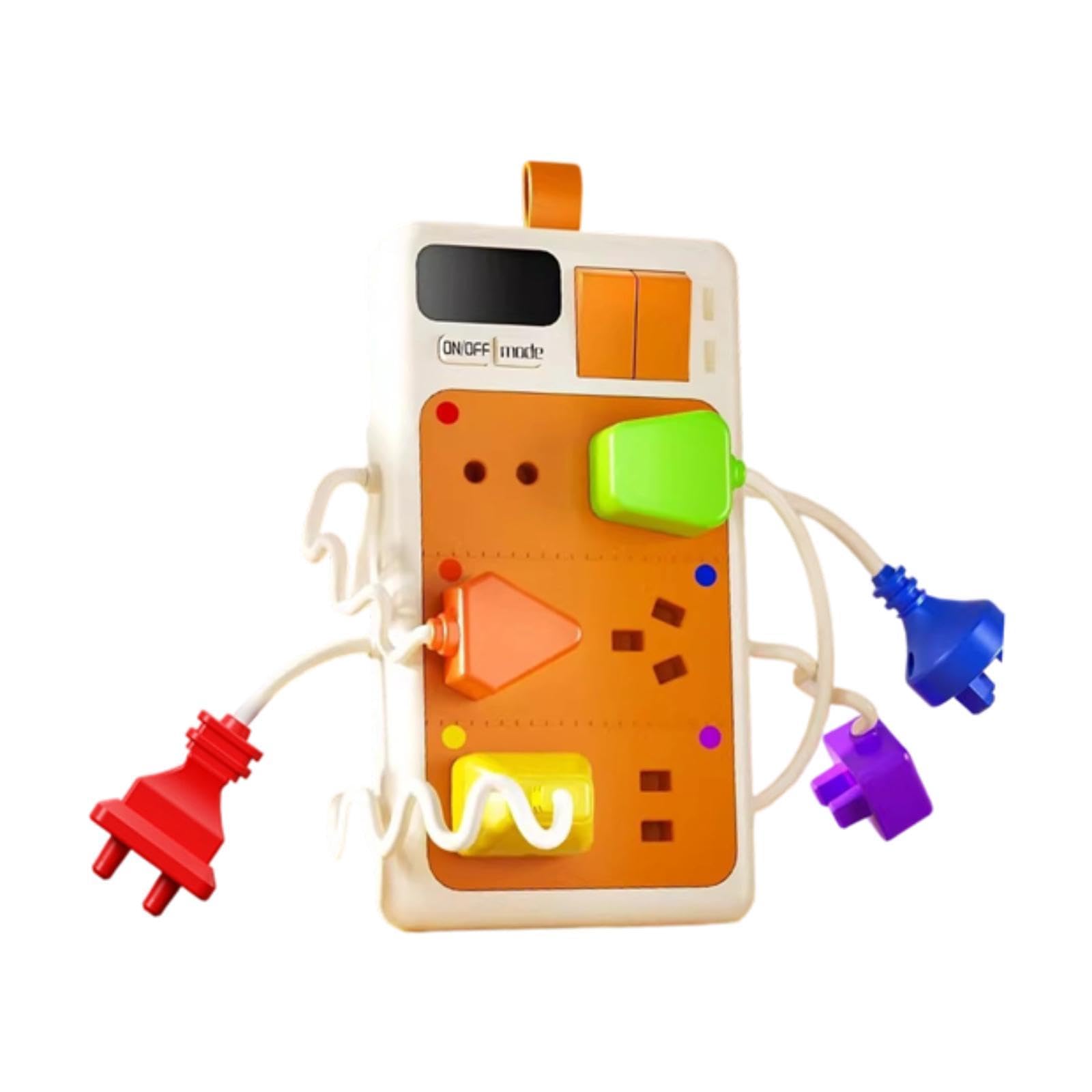 Sensory Plug Outlet Busy Board for Kids 6 Months+ - Hand Eye Coordination Toy with Light & Sound, Interactive Power Strip Gift for Boys & Girls, Early Learning Educational Tool (7.68x2.17x0.75 Inch)
