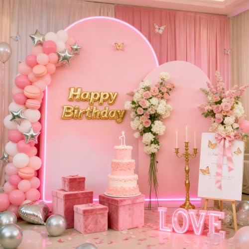 Baby Pink Arch Backdrop Covers - 6.6FT, 5FT Spandex Fitted Wedding Arch Stand Covers Round Top Chiara Stretchy Arch Backdrop Cover for Wedding Birthday Party Decoration by PARTISKY - Image 3