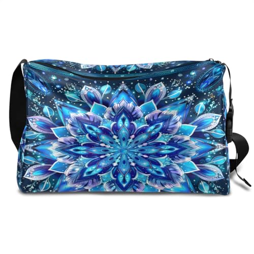 Leather Travel Duffle Bag for Women Men, Boho Mandala Flower Floral Small Sports Gym Bag Weekender Overnight Bags Underseat Carry on Luggage Bags for Airplanes, Personal Item Travel Bag,C-199