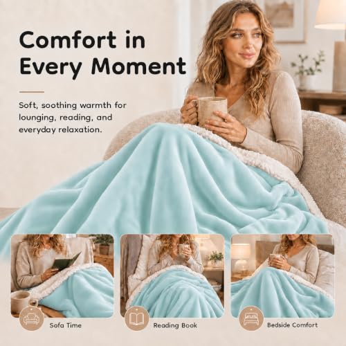 LaffyLo Electric Heated Blanket King Size 90 x 100, Dual Control, Fast Heating Blanket, Dual-Sided Flannel Sherpa, 10 Heat Settings, 1-12 Hour Auto Off, Machine Washable, Mint Green — view 5