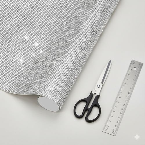 Image of winwell Self-Adhesive Glass Rhinestone Sheet - 13x9 Inch Cuttable Crystal Sticker for DIY Crafts, Phone Cases, Gift Wrapping, and Home Decor Items (Silver)