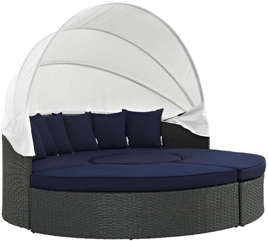 Pemberly Row Outdoor Aluminum Rattan Patio Chaise, Canvas Beige Fabric, Adjustable Recline, UV/Water Resistant, 78.5 x 27.5 x 37.5 in, Machine Washable Cushions, Ideal for Backyard or Poolside