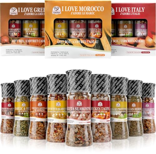 52USA Spice Grinder Seasoning Set of 9, Medfusion Seasoning Set, Assorted Regional Seasoning Blends, All Purpose 9-in-1 Blend for Cooking, Grilling, Marinating & Daily Kitchen Use