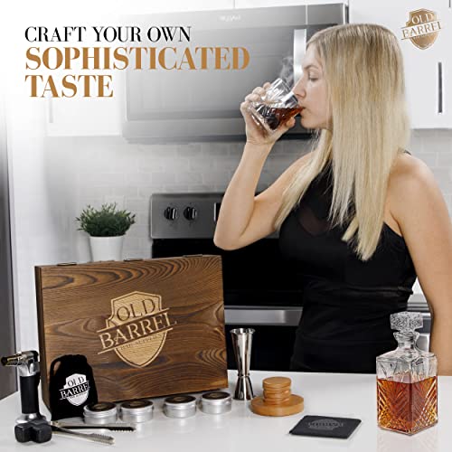 Premium Whiskey And Cocktail Smoker Kit With Torch - 4 Flavors Wood Chips - Old Fashioned Cocktail Kit - Perfect Bourbon Gifts For Men - Bourbon Smoker - Enhance Your Experience With The Drink Smoker (No Butane) #TOP5