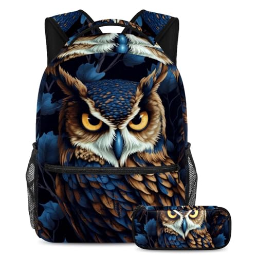 Sac à dos hibou artistique 2 pièces grand format avec poches de rangement ergonomiques