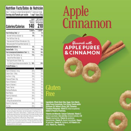 Image of Apple Cinnamon Cheerios, Heart Healthy Gluten Free Cereal, Made with Whole Grain Oats, Large Size, 14.2 oz