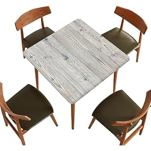 SongYi Fitted Wood Texture Tablecloths Square, Original Color Wood Grain Elastic Edge Home Decor Table Cover, Dust Proof Stain Resistant Tablecloth for Garden Patio Picnic Use, Fits 30″ x 30″ Table