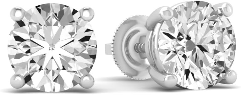 1/2 Carat - 5 Carat Lab Grown Diamond screw back Earrings| 14K White Gold Four prong Lab-Grown Diamond Solitaire Stud Earrings| D-E color and VS1 clarity |
