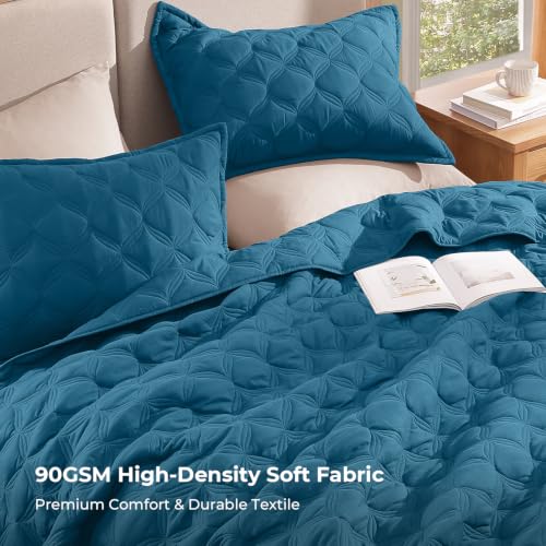 Image of Litanika Queen Quilt Bedding Set, 3 Pieces Teal Blue Bedspreads Set