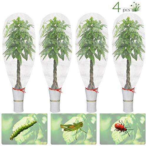 ANPHSIN 4 Pack 4.6 × 3.9ft Garden Bugs Netting Plant Covers- Bird Netting Mesh Tree Covers Bugs Barrier Plant Covers with Drawstring to Keep Garden Plant Fruits Flower Away from Bugs Bird Eating