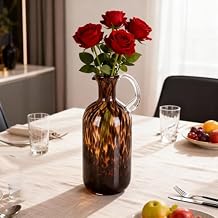 12.2" Tortoise Shell Glass Vase, Amber Brown Translucent Round Decorative Glass Vase, Leopard Pattern Modern Farmhouse Vase for Home Decor, Living Room Centerpiece or Dining Table Large