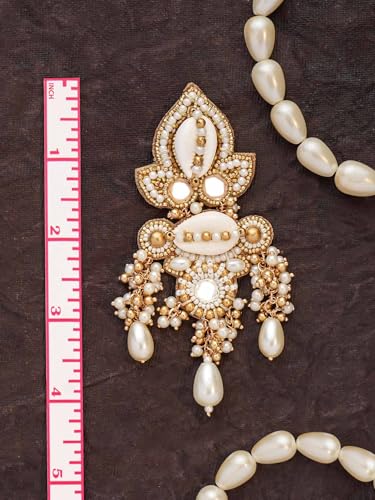 Image of SANJOYA by EVERSTYLISH Embroidered Earrings for Women | Shell, Beads & Pearl Drop Statement Dangler Earrings | Ethnic Jewelry for Weddings, Festivals & Special Occasions