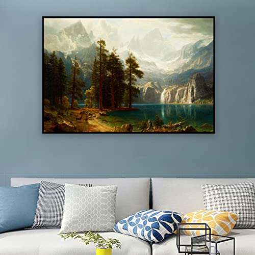 Zzpt Albert Bierstadt Art Prints - Sierra Nevada Albert Bierstadt Poster - Landscape Canvas Wall Art - Famous Paintings Posters Nature Wall Decor For Living Room Office Unframed (12X16In/30X40Cm) #TOP4