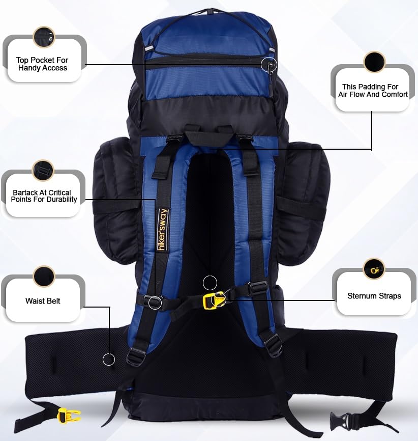 Image of hiker's way 75+5 Ltrs Rucksack bags Rucksacks for men Trekking bags for men backpacks Travelling Bag For men and women with waterproof compartment with rain cover