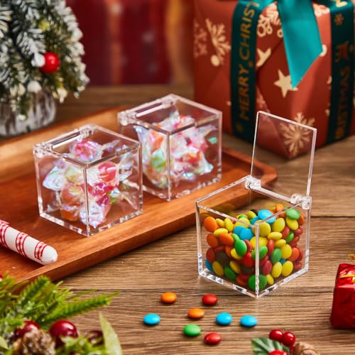 Image of Juexica 12 Pcs Clear Acrylic Boxes with Lid,Flip Style,1.97 x 1.97 x 1.97 | Clear Plastic Boxes with Lids for Organizing and Displaying Jewelry, Candy, Crystals, Crafts, Party Favors and Collectibles