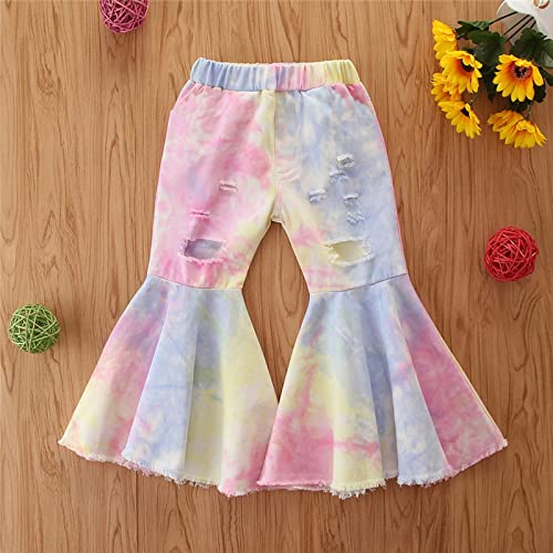 Calça jeans infantil com estampa de leopardo rasgada para crianças, calça jeans tingida, calça jeans