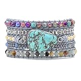 Material: Stein ZDLJM Armbänder Natursteine ​​Türkis Charm 5 Stränge Wickelarmbänder Handgemachtes Armband Damen Lederarmband