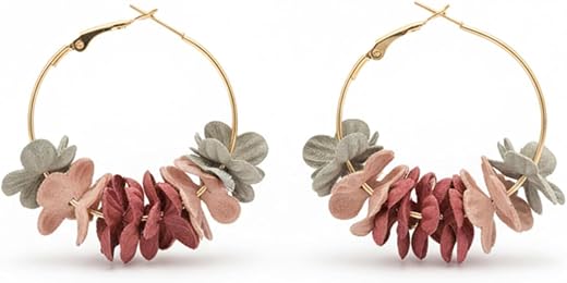 THE MISSIE LIFE BY EVERSTYLISH Floral Earrings for Girls | K-Pop Inspired Flower Hoops with Soft Fabric Petals | Cute Ligh...