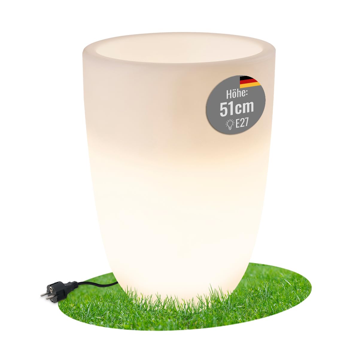 8 seasons Design LED Pflanzkübel 39 x 51cm, Shining Curvy Pot M (Weiß) E27, warmweißes Licht – wetterfest – beleuchteter Blumentopf für außen (Garten, Terrasse, Balkon) und innen