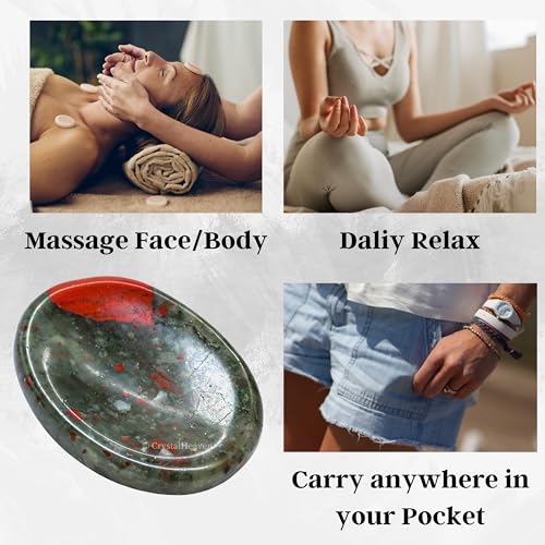Image of Crystal Heaven Certified African Bloodstone Thumb Worry Pebbles Stones For Anxiety Stress Relief Massage-Original Healing Gemstone Agate Rubbing Stone For Yoga Meditation Spiritual Reiki Feng Shui