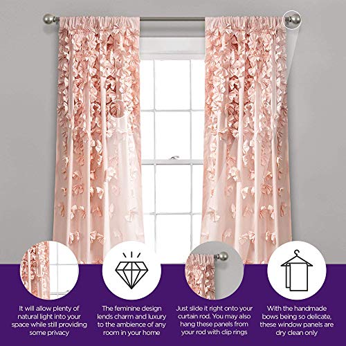 Lush Decor Riley Window Curtain Sheer Ruffled Textured Bow Window Panel For Living, Dining Room, Bedroom (Single), 54"W X 84"L, Blush #TOP1