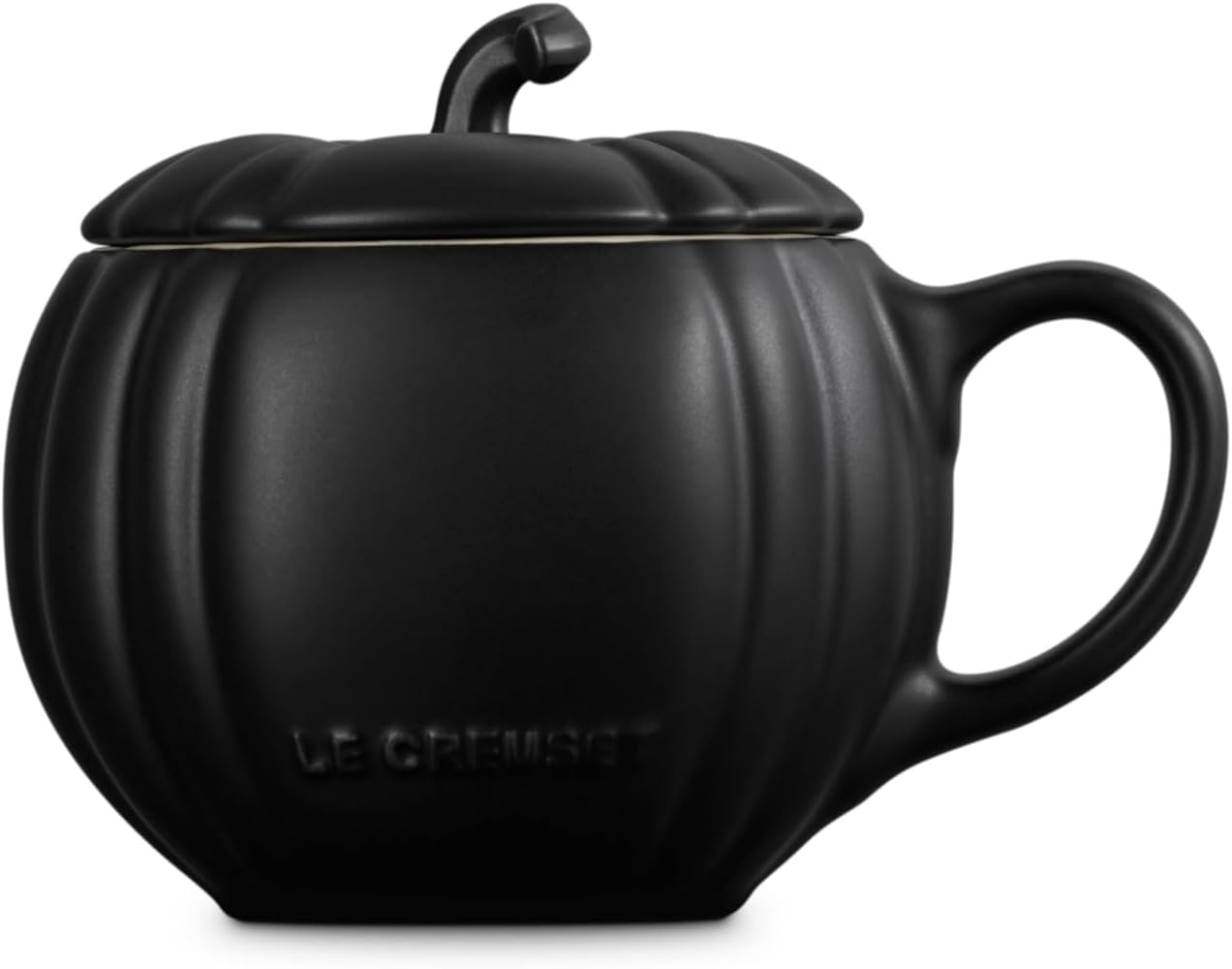 Le Creuset Stoneware Pumpkin Mug with Lid, 14 oz., Licorice