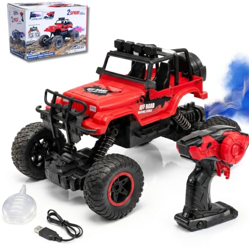 Image of DV Big Size Rock Crawler Rc 4x4 Car Monster Truck Toy for Boys Girls Kids, Off-Road Vehicle with LED Headlights & Music, Dual Mist Fog Spray Function, Anti-Skid Rubber Tires, Birthday Gift 6121 Red