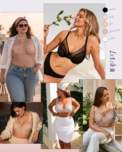 Image of LetsJoli Minimizer Bras for Women Full Coverage Lace Underwire Plus Size | Supportive Bras for Older Women, Unlined Cup, Cool Soft Comfort, Tshirt Everyday Bra, Sexy