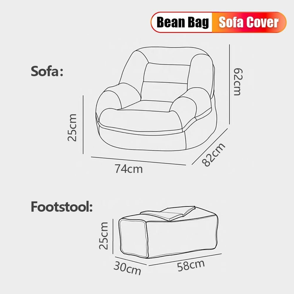 Corduroy Bean Bag Cover (No Filler) Washable Soft Sofa Cover Bean Bags Storage Solution Lazy Sofa Beanbag Chairs for Adults Living Room Bedroom(Dark Green,2 in 1 Cover)