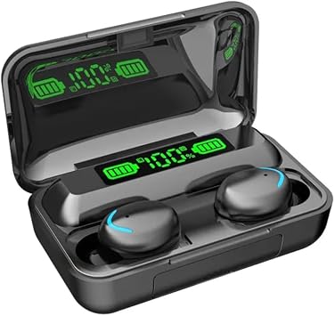 Aoresac BT5.0 Earbuds, BT Earphones with Charging Box, Built in Mic, LED Power Display, Touch Control, USB Output, Black, ABS, for Sports Running Workout Gaming