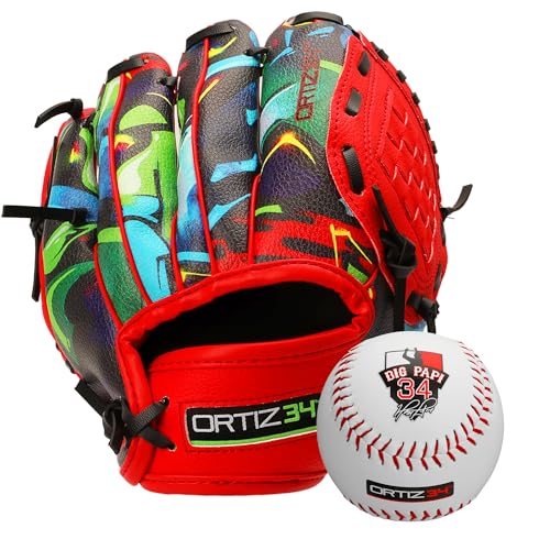 Ortiz34 Graffiti T-Ball Glove- 9\" David Ortiz Graffiti Youth Baseball Glove- Right Hand Throw, Easy to Close, No Break-in Needed, Lightweight, Made for Youth
